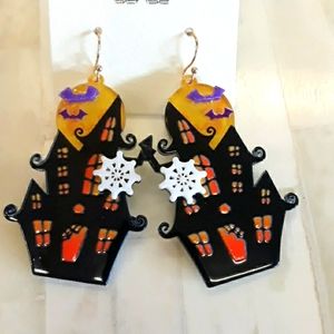 Halloween Moon & House Dangle Earrings